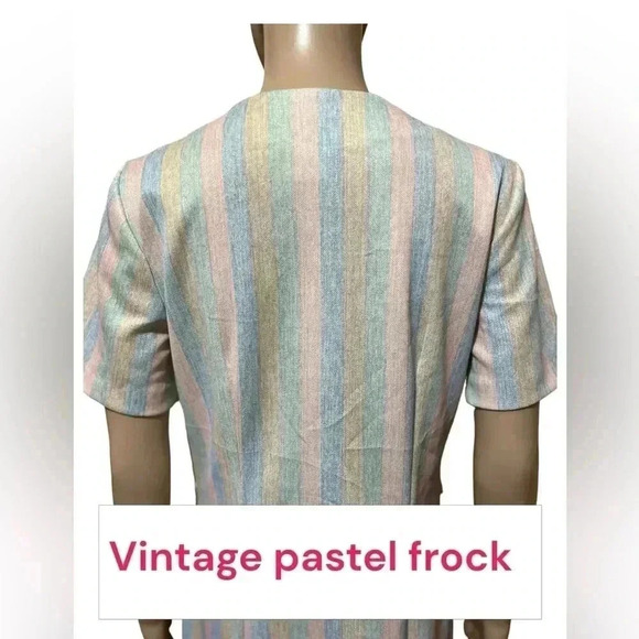 Vintage A Nancy Frock pastel striped shift/tunic 60’s dress-L - Picture 9 of 11